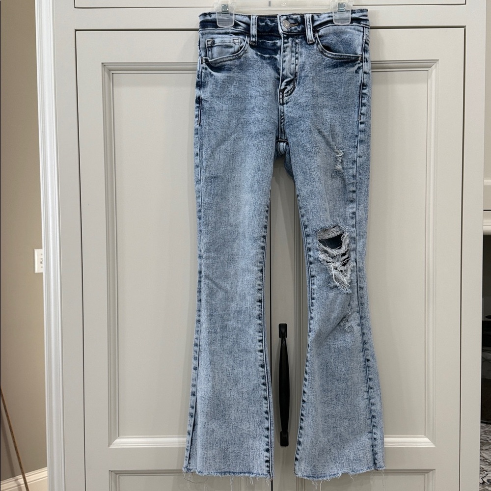 Vervet Los Angeles Womens size 24 Distressed High-Rise Crop Flare Jeans AcidWash